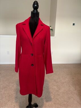Kasper Red Wool Blend Longline Coat Jacket Size S – Elegant Lightweight Coat